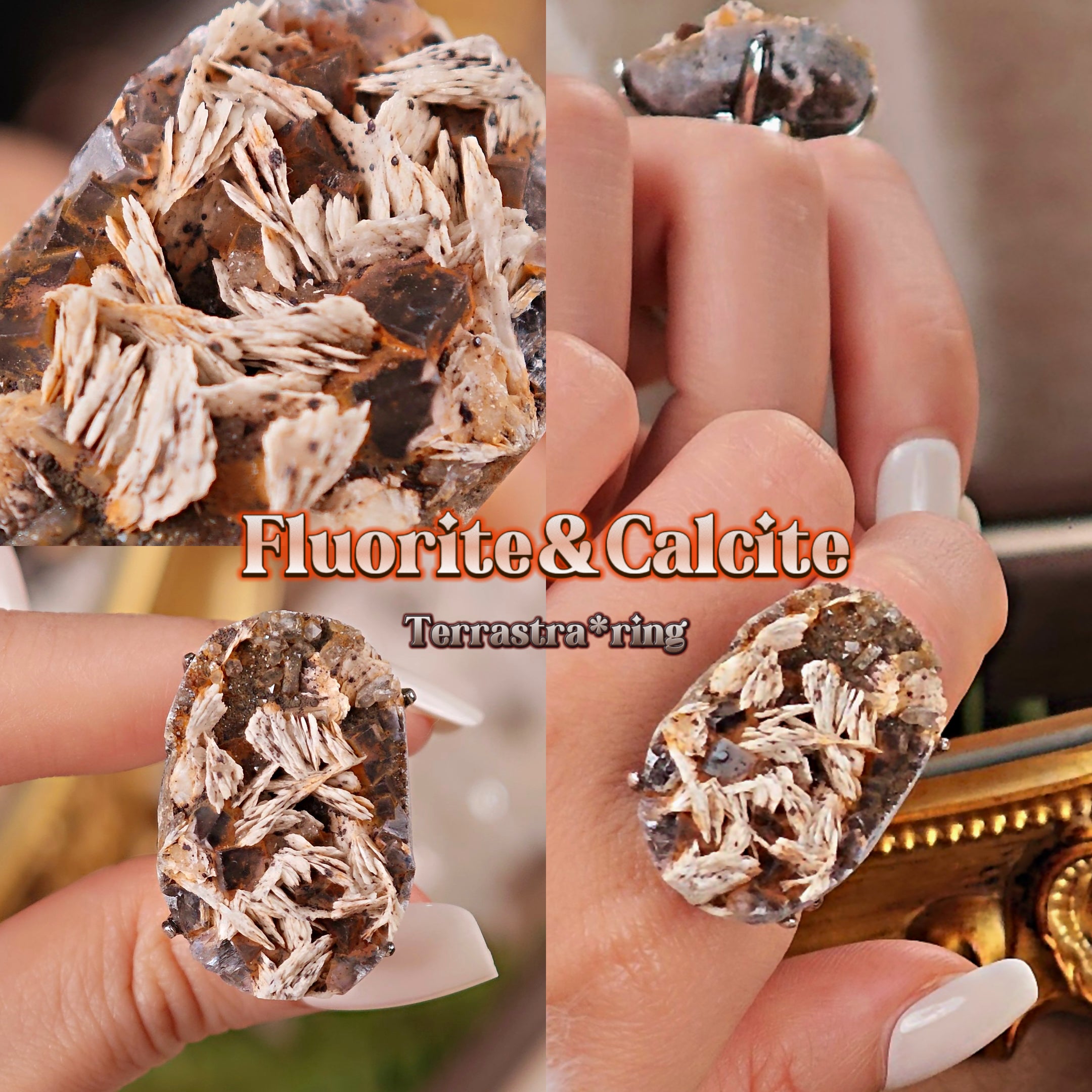 Raw Barite Adjustable Ring – Natural Mineral Stone Ring, Handmade One of a Kind Jewelry-063