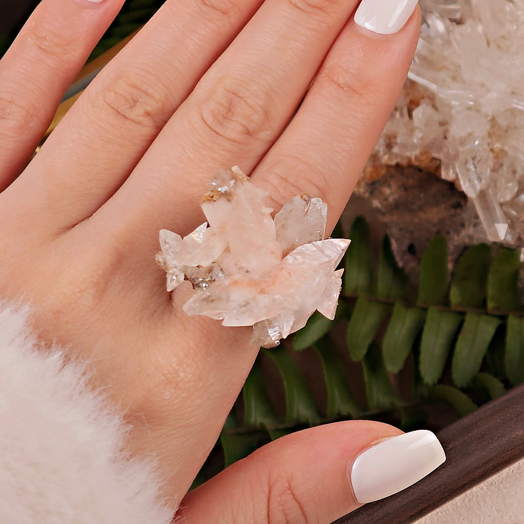 Raw Pink Calcite Adjustable Ring – Natural Mineral Stone Ring, Handmade One of a Kind Jewelry-064