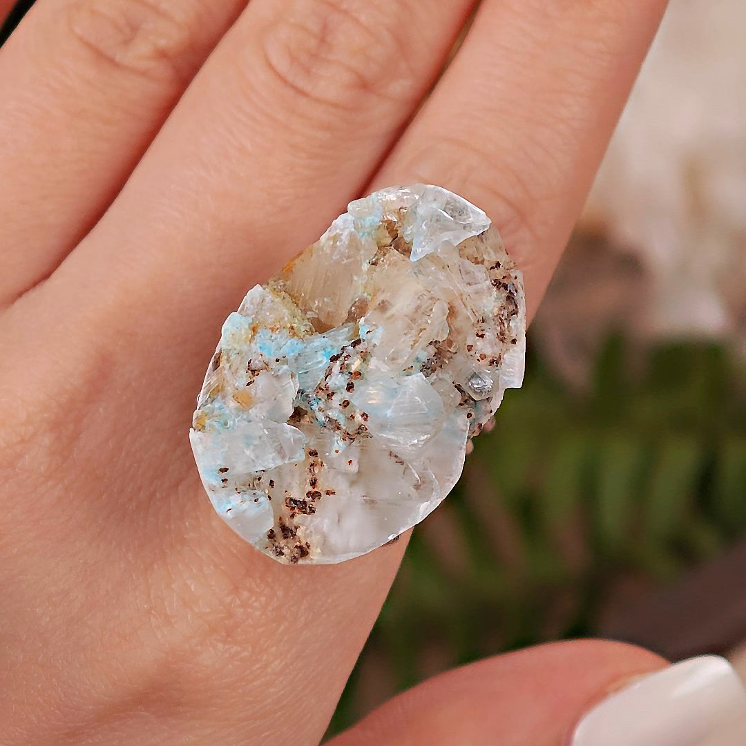 Raw Gibbsite Adjustable Ring – Natural Mineral Stone Ring, Handmade One of a Kind Jewelry-065