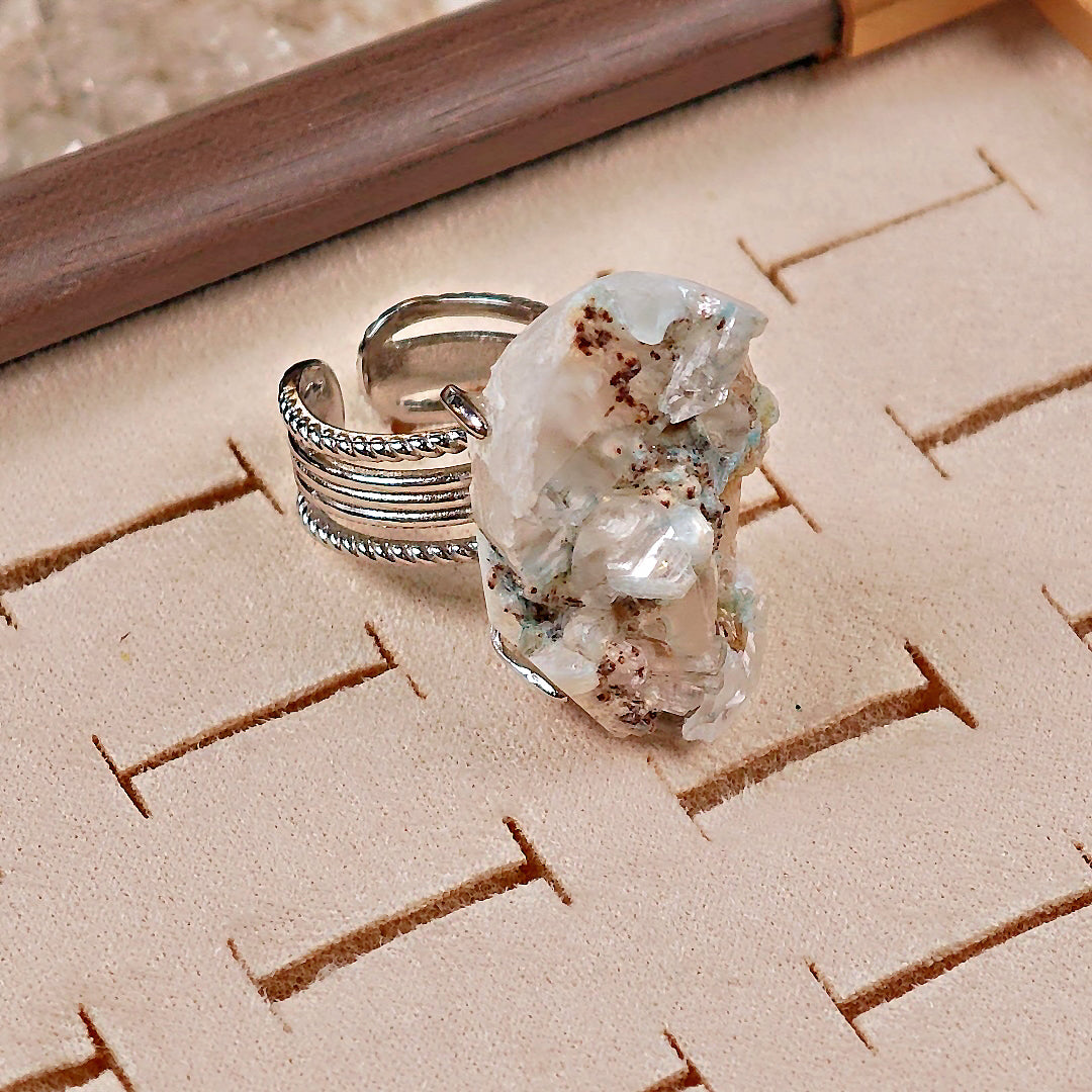 Raw Gibbsite Adjustable Ring – Natural Mineral Stone Ring, Handmade One of a Kind Jewelry-065