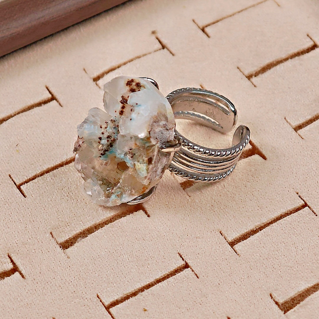 Raw Gibbsite Adjustable Ring – Natural Mineral Stone Ring, Handmade One of a Kind Jewelry-065