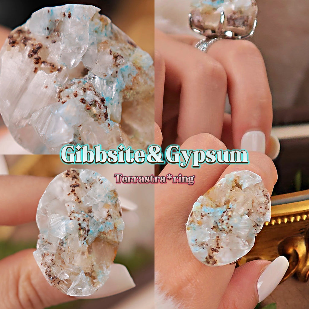 Raw Gibbsite Adjustable Ring – Natural Mineral Stone Ring, Handmade One of a Kind Jewelry-065