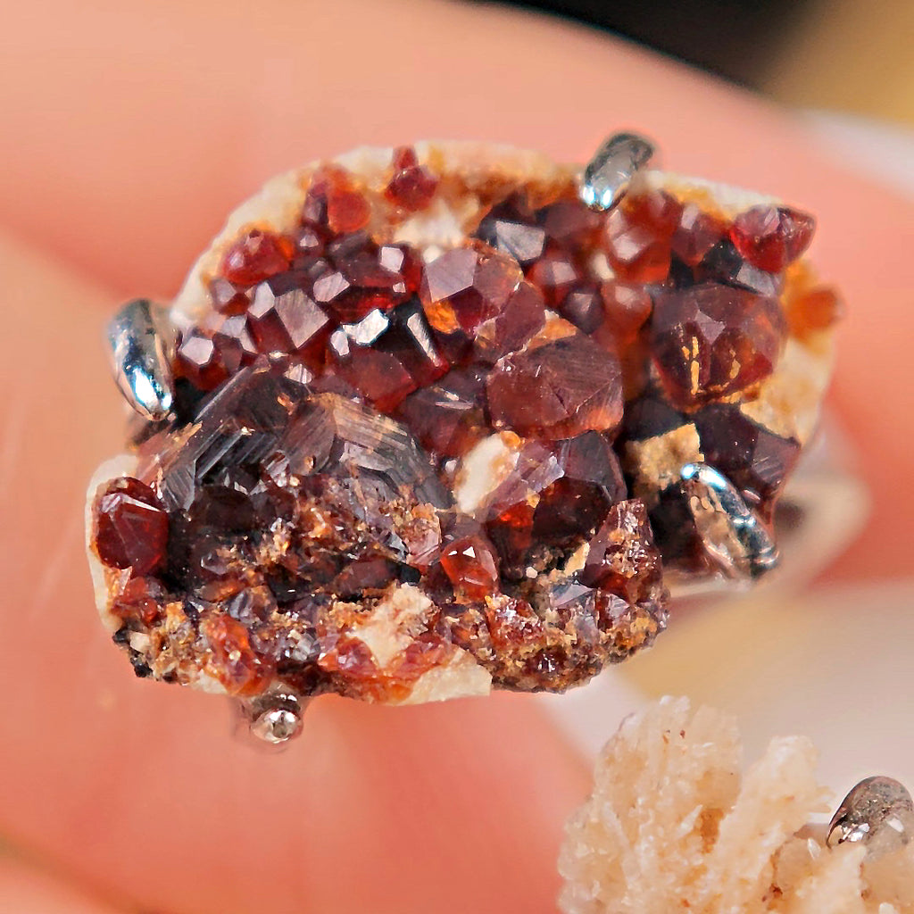 Raw Garnet&Calcite Adjustable Ring – Natural Mineral Stone Ring, Handmade One of a Kind Jewelry-066