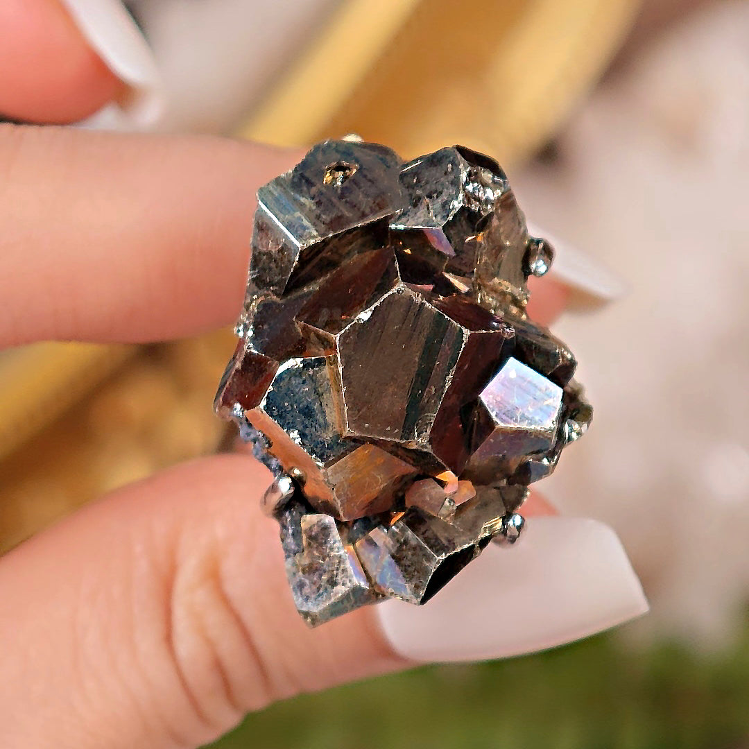 Raw Chalcopyrite Adjustable Ring – Natural Mineral Stone Ring, Handmade One of a Kind Jewelry-069