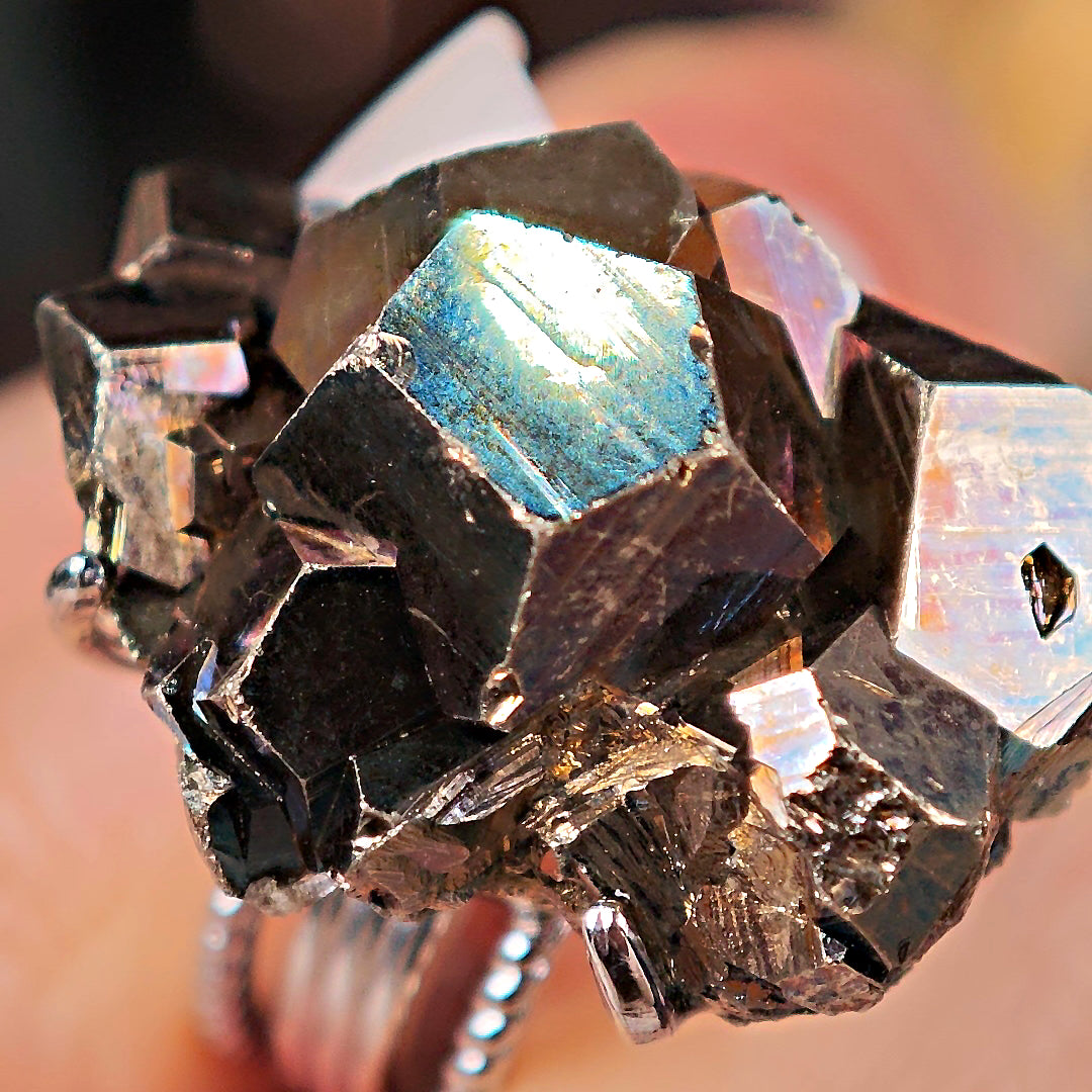 Raw Chalcopyrite Adjustable Ring – Natural Mineral Stone Ring, Handmade One of a Kind Jewelry-069