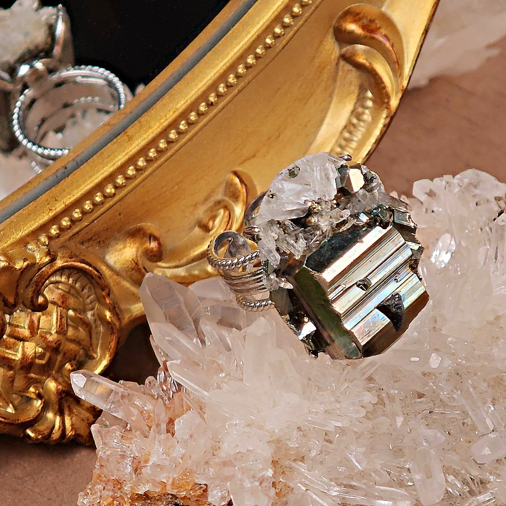 Raw Chalcopyrite Adjustable Ring – Natural Mineral Stone Ring, Handmade One of a Kind Jewelry-070