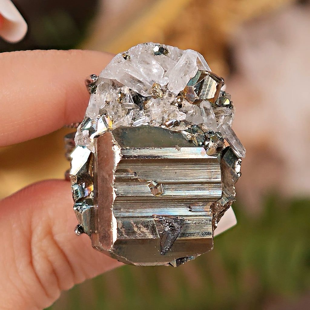 Raw Chalcopyrite Adjustable Ring – Natural Mineral Stone Ring, Handmade One of a Kind Jewelry-070