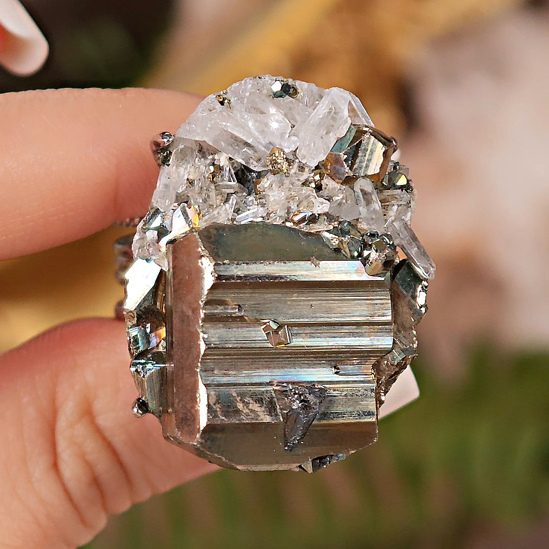 Raw Chalcopyrite Adjustable Ring – Natural Mineral Stone Ring, Handmade One of a Kind Jewelry-070