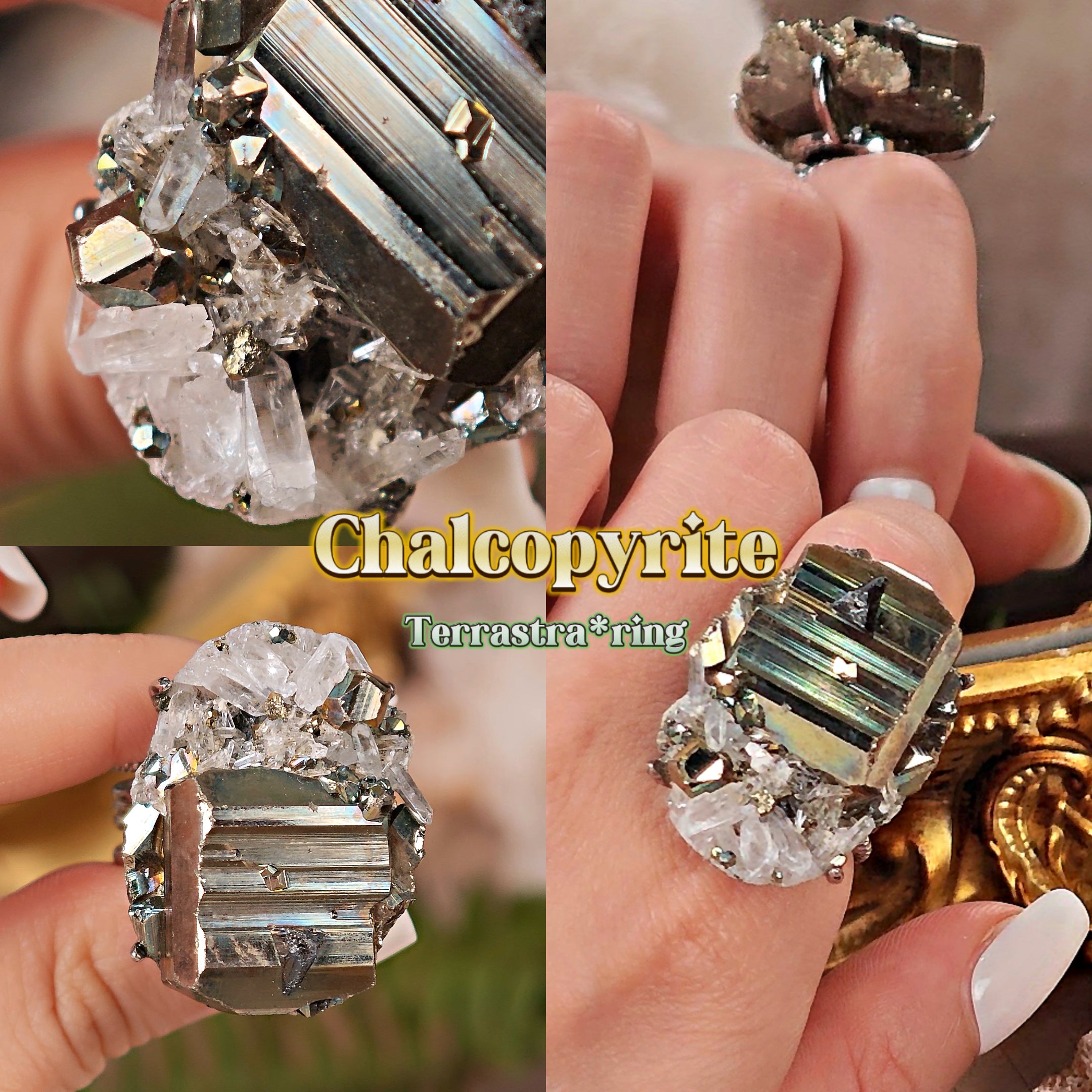 Raw Chalcopyrite Adjustable Ring – Natural Mineral Stone Ring, Handmade One of a Kind Jewelry-070