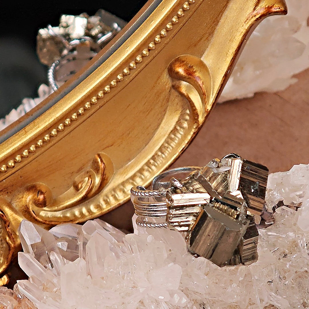 Raw Chalcopyrite Adjustable Ring – Natural Mineral Stone Ring, Handmade One of a Kind Jewelry-072