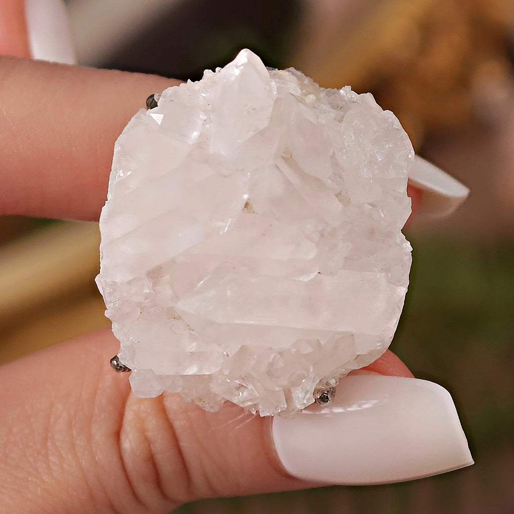 Raw White Crystal Adjustable Ring – Natural Mineral Stone Ring, Handmade One of a Kind Jewelry-074