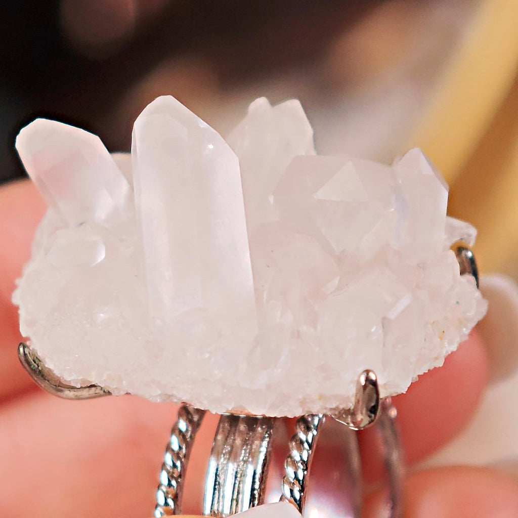 Raw White Crystal Adjustable Ring – Natural Mineral Stone Ring, Handmade One of a Kind Jewelry-074