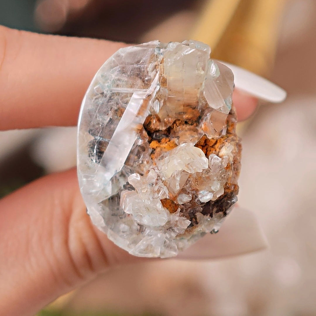 Raw Gibbsite&Gypsum Adjustable Ring – Natural Mineral Stone Ring, Handmade One of a Kind Jewelry-075