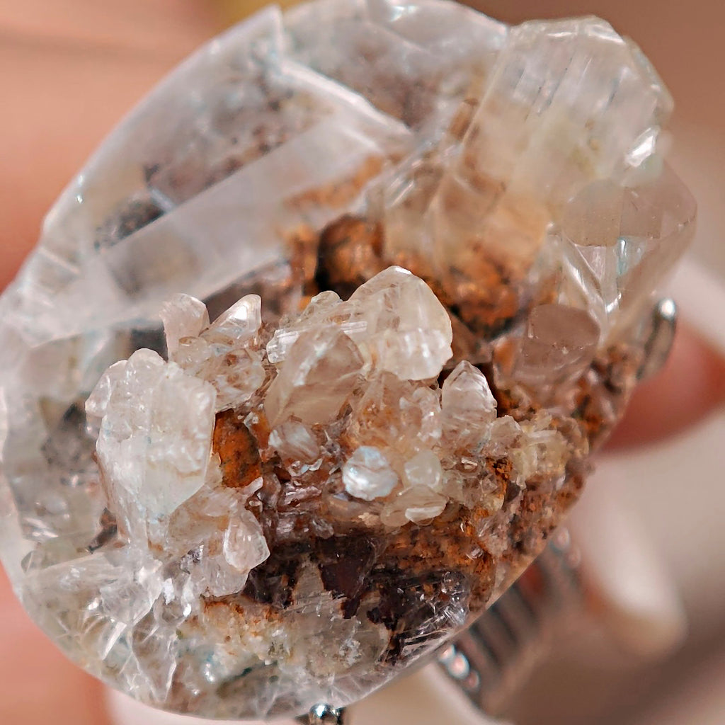 Raw Gibbsite&Gypsum Adjustable Ring – Natural Mineral Stone Ring, Handmade One of a Kind Jewelry-075