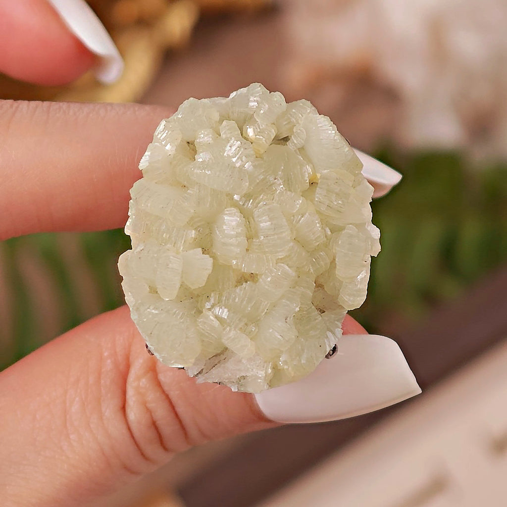 Raw Prehnite Adjustable Ring – Natural Mineral Stone Ring, Handmade One of a Kind Jewelry-076