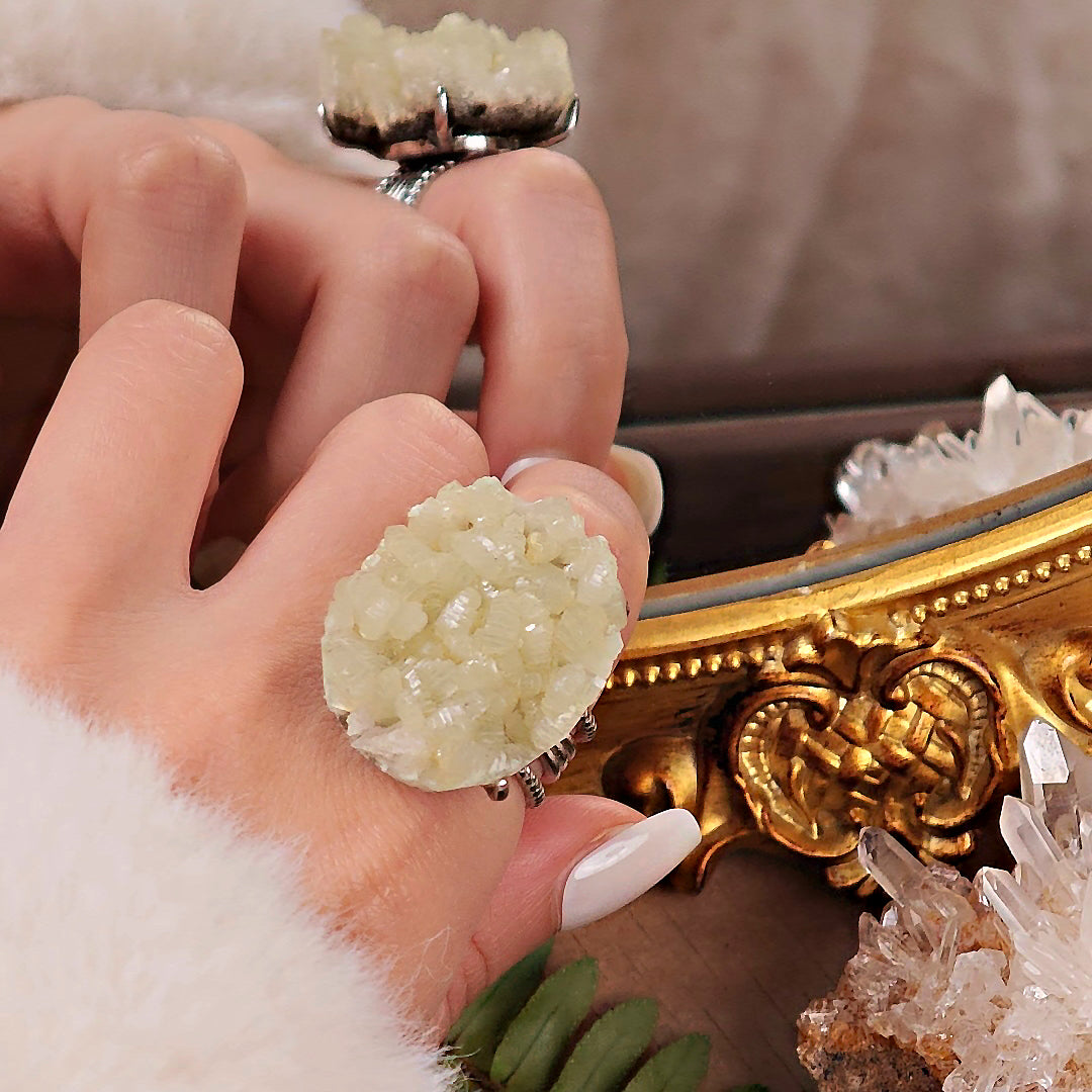 Raw Prehnite Adjustable Ring – Natural Mineral Stone Ring, Handmade One of a Kind Jewelry-076