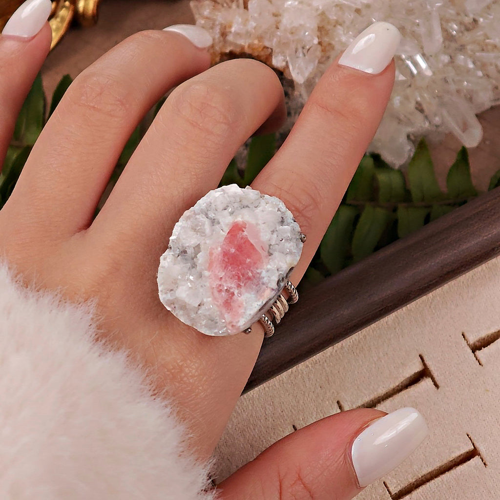 Raw Purpurite Adjustable Ring – Natural Mineral Stone Ring, Handmade One of a Kind Jewelry-077