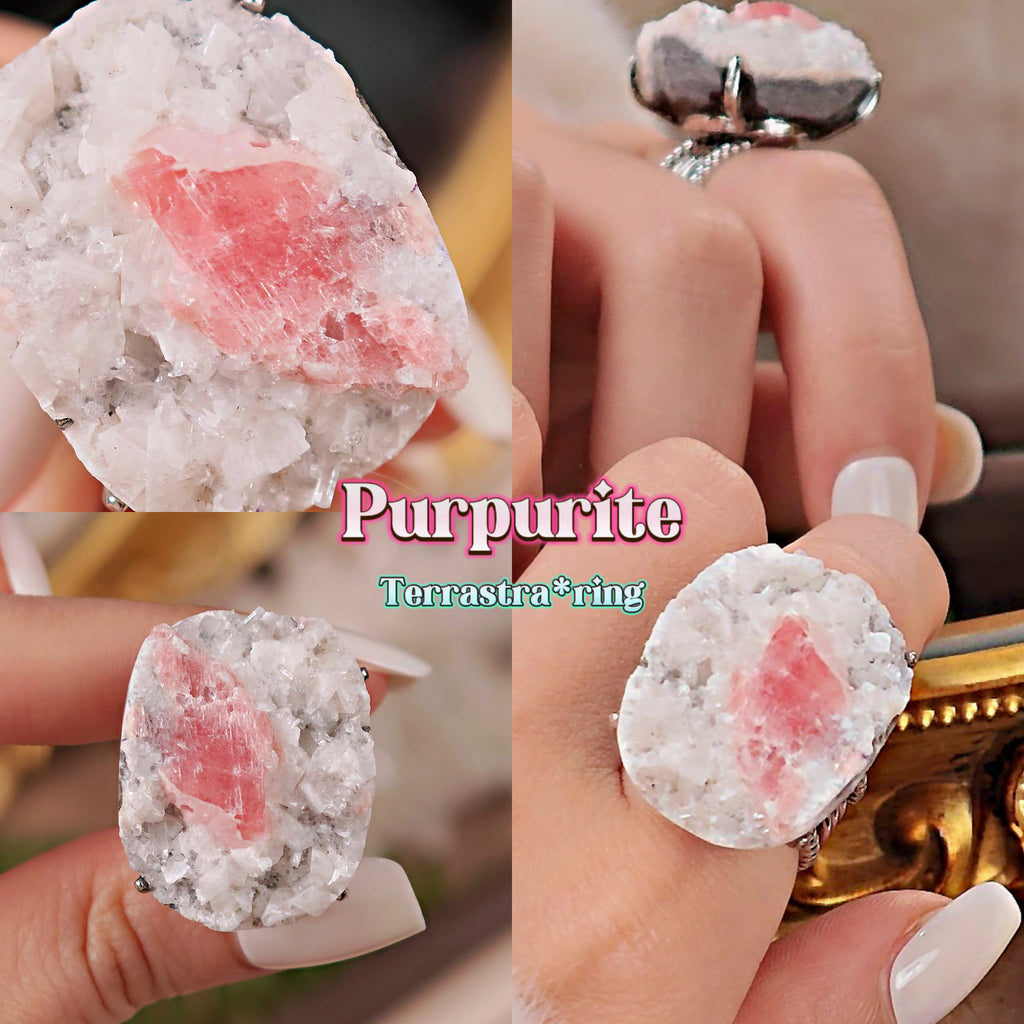 Raw Purpurite Adjustable Ring – Natural Mineral Stone Ring, Handmade One of a Kind Jewelry-077