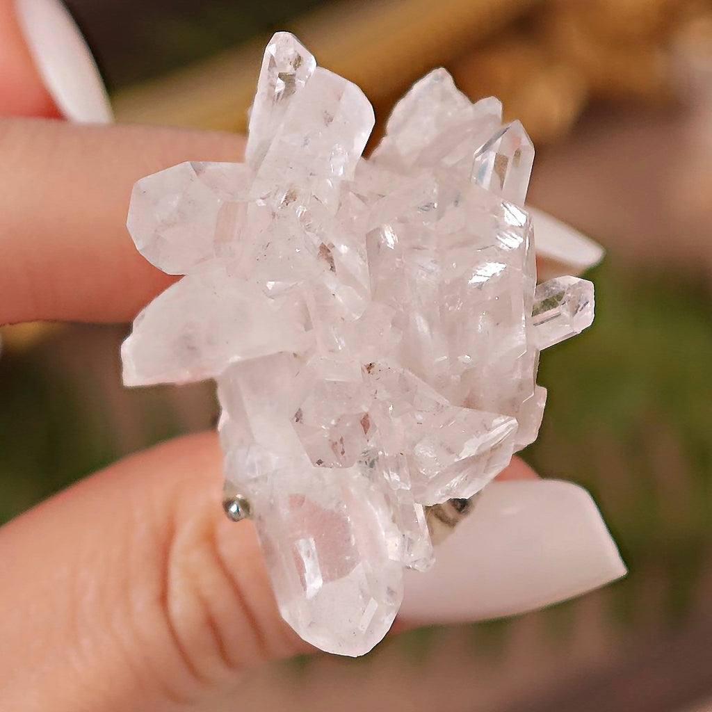 Raw White Crystal Adjustable Ring – Natural Mineral Stone Ring, Handmade One of a Kind Jewelry-079