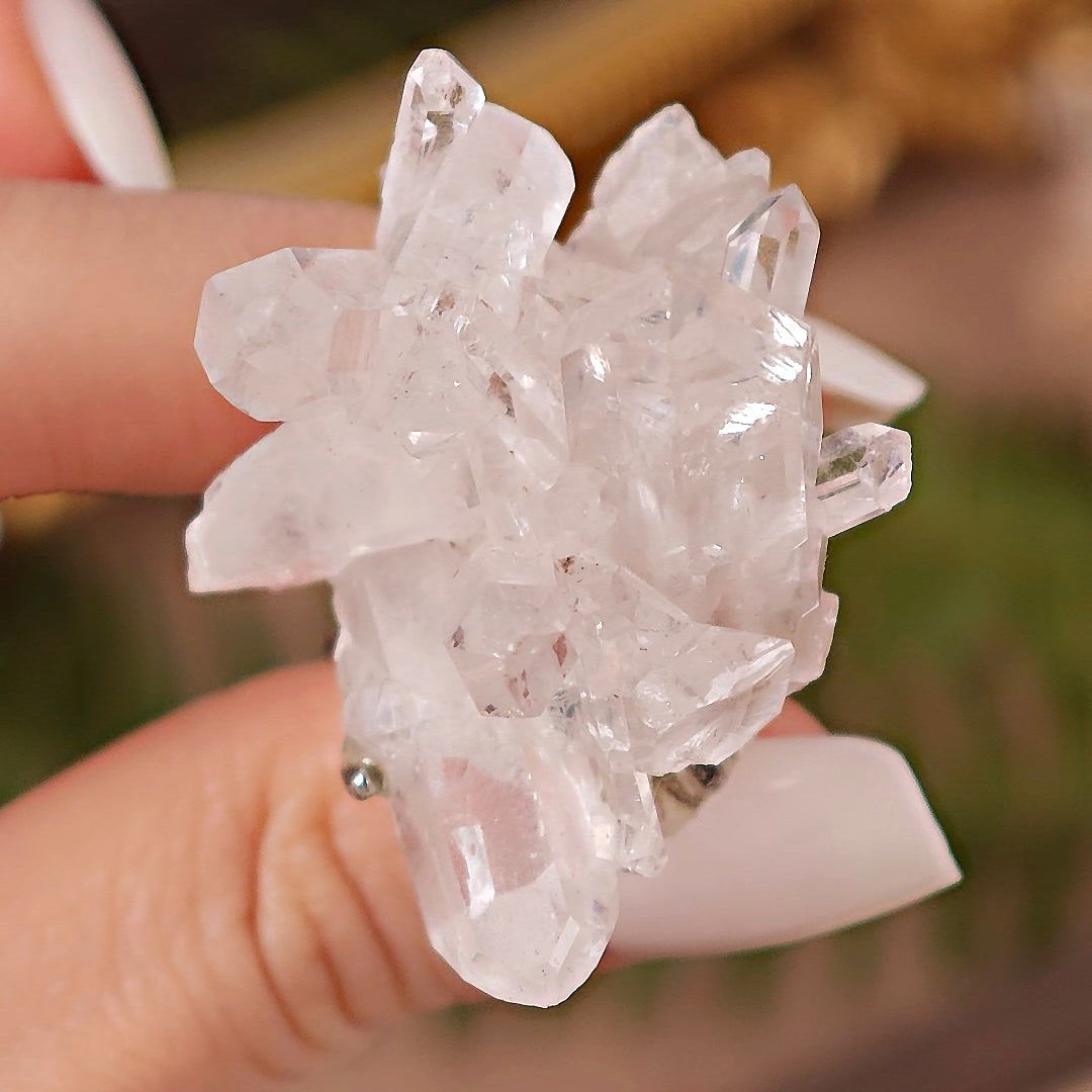 Raw White Crystal Adjustable Ring – Natural Mineral Stone Ring, Handmade One of a Kind Jewelry-079