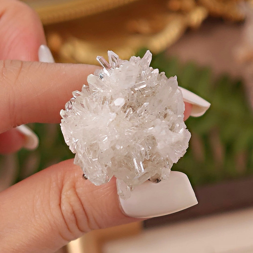 Raw White Crystal Adjustable Ring – Natural Mineral Stone Ring, Handmade One of a Kind Jewelry-080