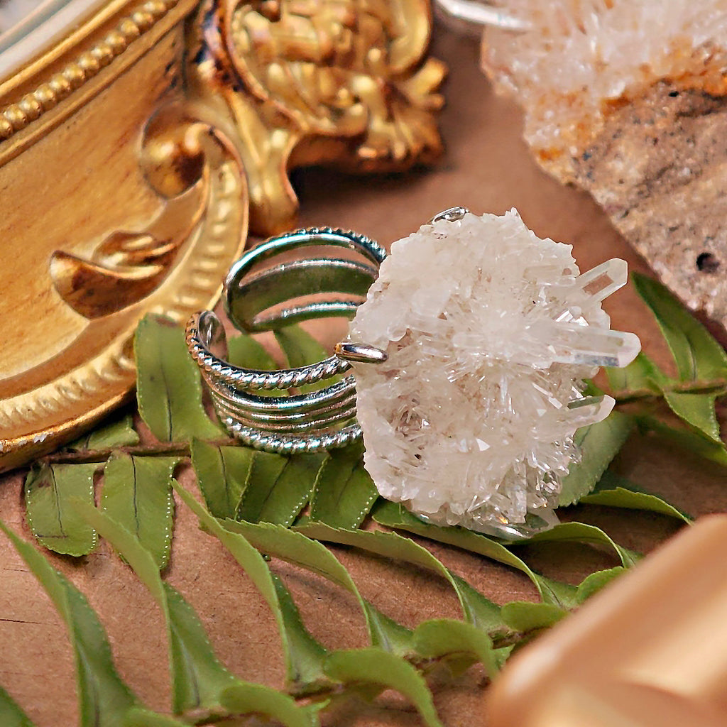 Raw White Crystal Adjustable Ring – Natural Mineral Stone Ring, Handmade One of a Kind Jewelry-080