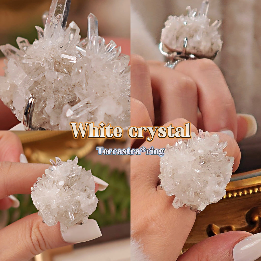 Raw White Crystal Adjustable Ring – Natural Mineral Stone Ring, Handmade One of a Kind Jewelry-080