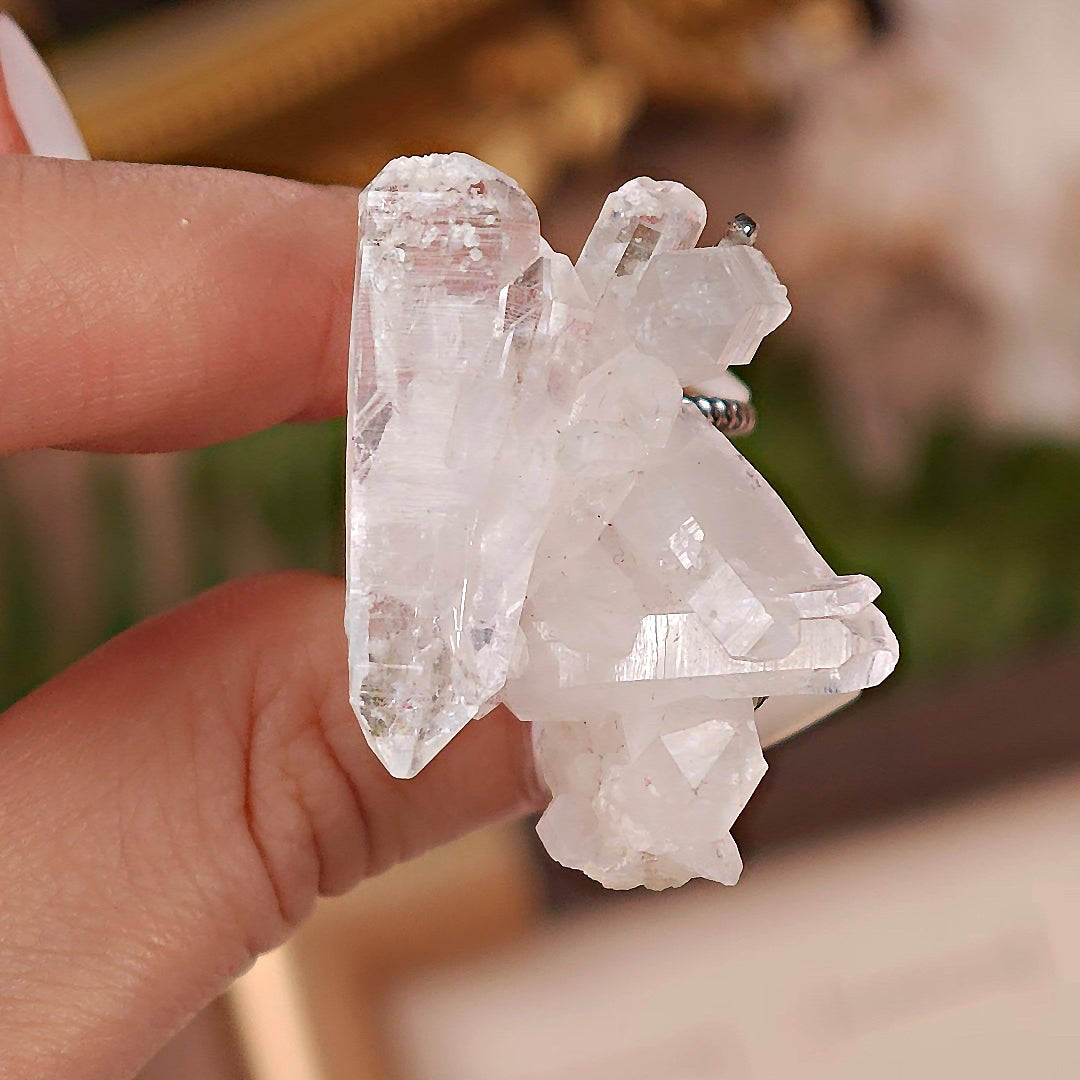 Raw White Crystal Adjustable Ring – Natural Mineral Stone Ring, Handmade One of a Kind Jewelry-081