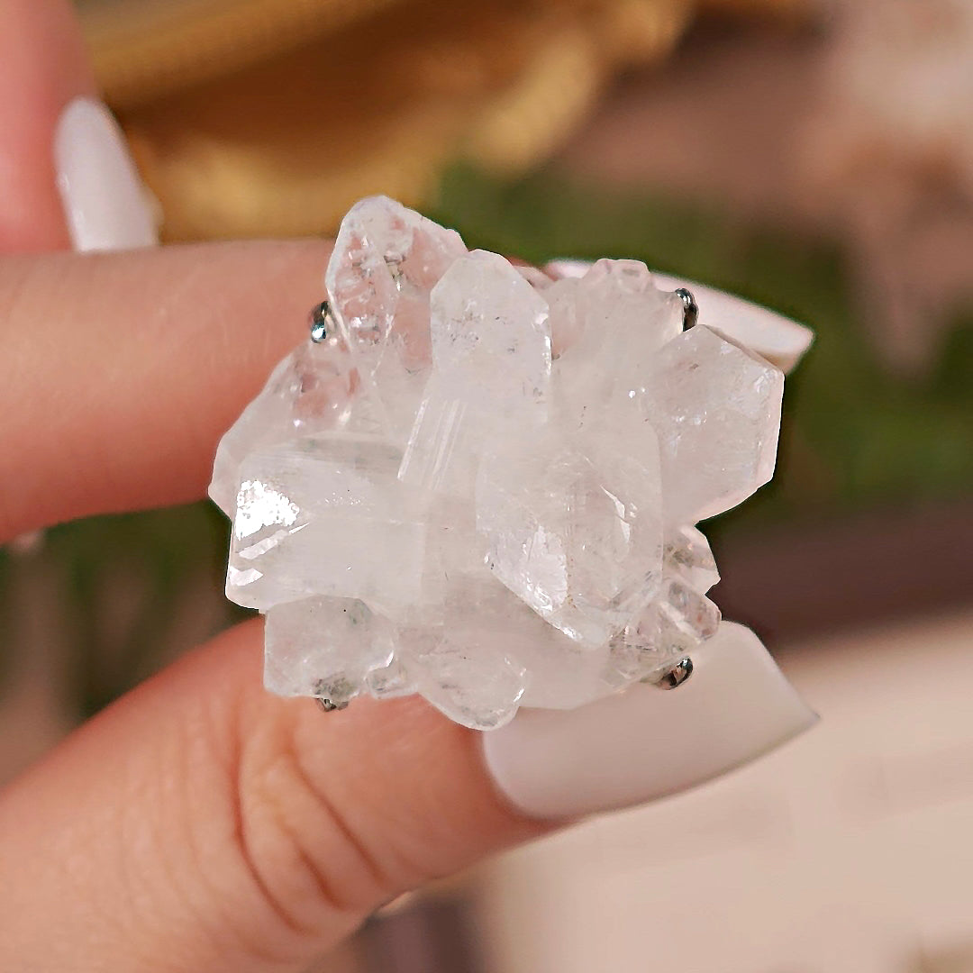 Raw Apophyllite Adjustable Ring – Natural Mineral Stone Ring, Handmade One of a Kind Jewelry-082