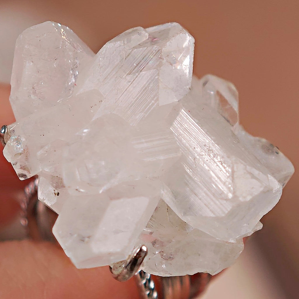 Raw Apophyllite Adjustable Ring – Natural Mineral Stone Ring, Handmade One of a Kind Jewelry-082