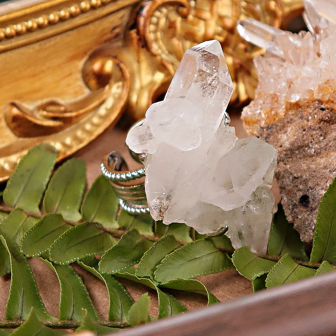 Raw White Crystal Adjustable Ring – Natural Mineral Stone Ring, Handmade One of a Kind Jewelry-083