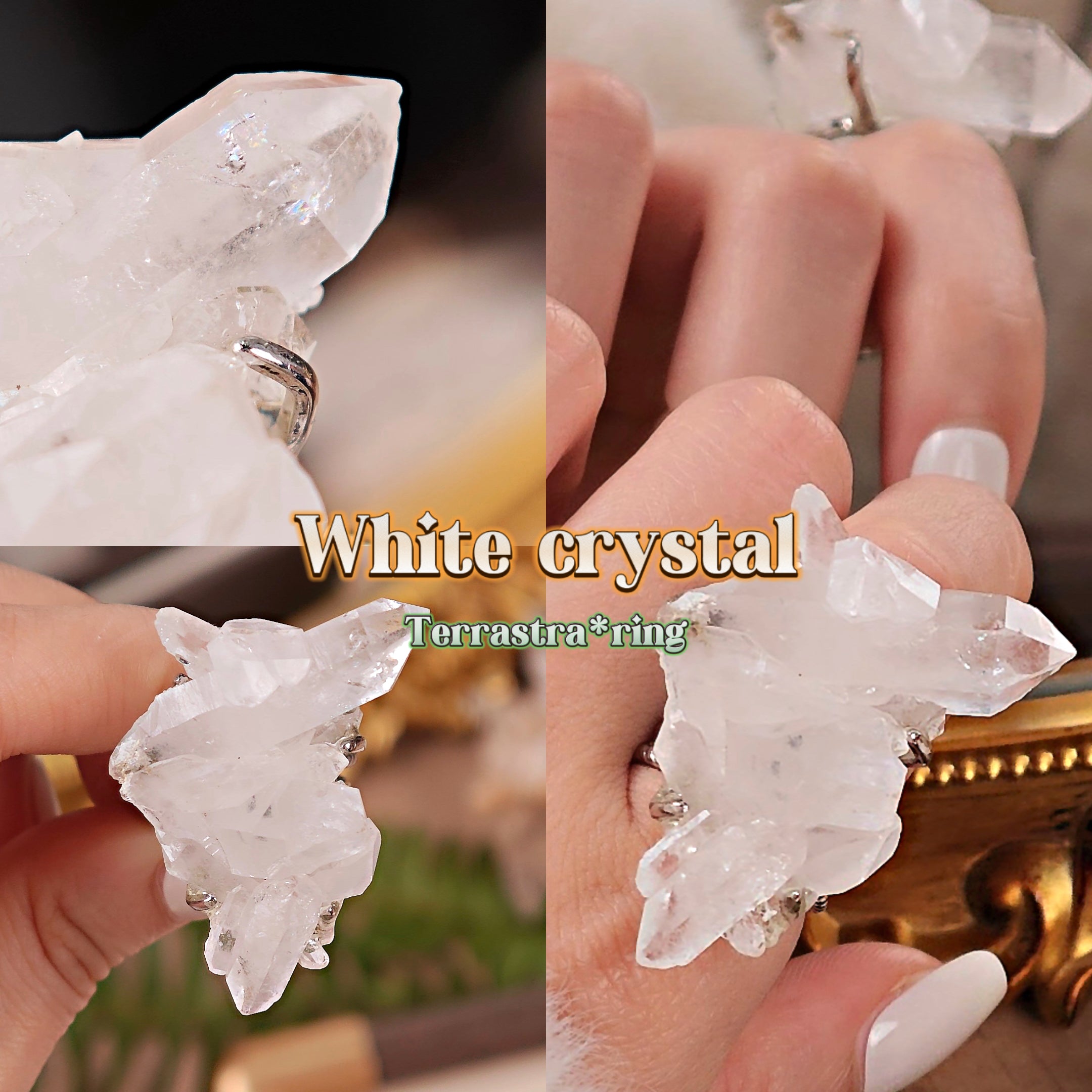 Raw White Crystal Adjustable Ring – Natural Mineral Stone Ring, Handmade One of a Kind Jewelry-083