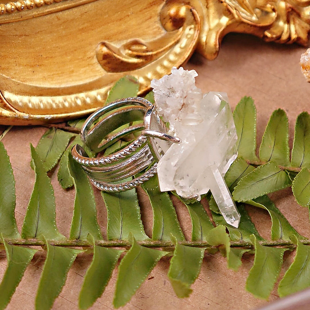 Raw White Crystal Adjustable Ring – Natural Mineral Stone Ring, Handmade One of a Kind Jewelry-084