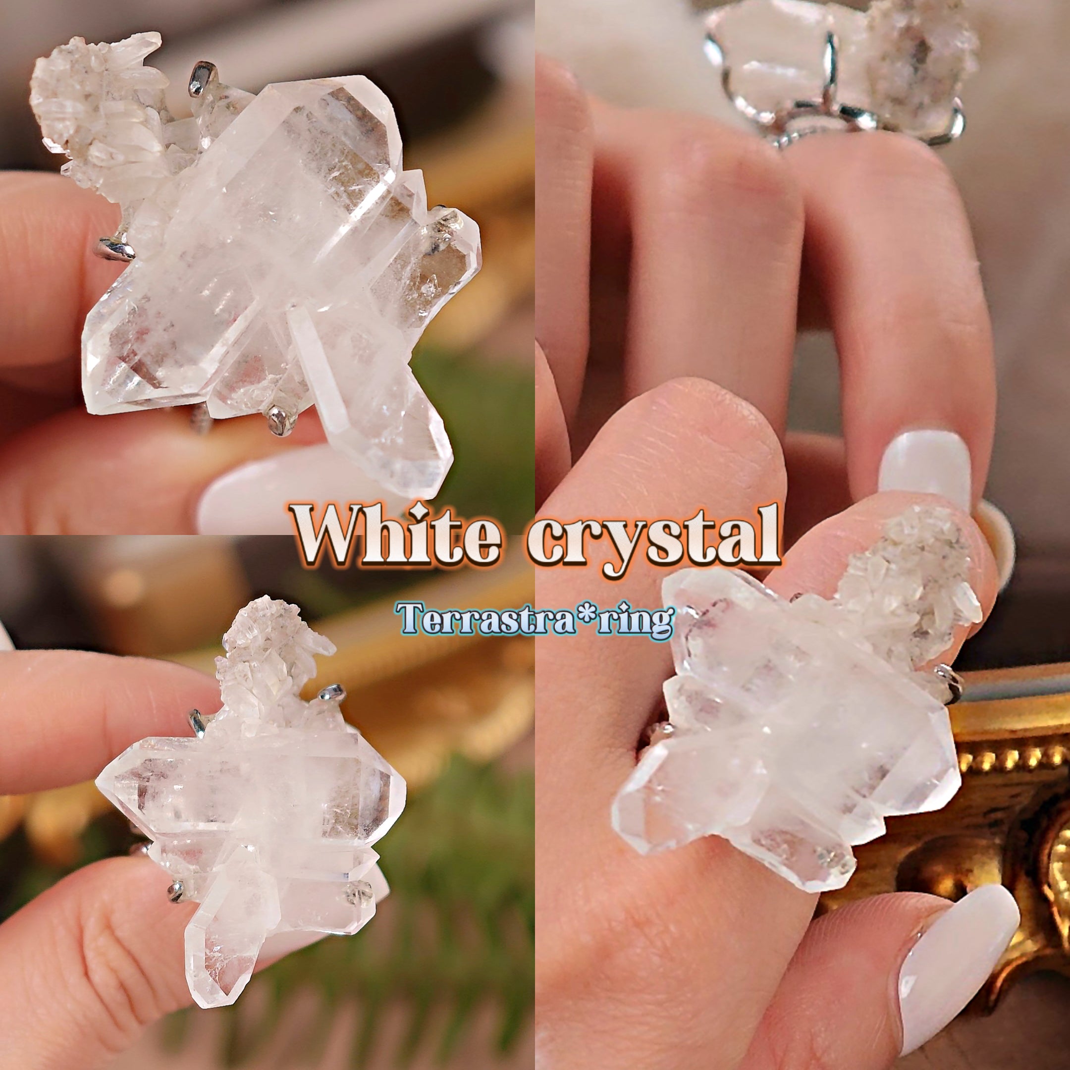 Raw White Crystal Adjustable Ring – Natural Mineral Stone Ring, Handmade One of a Kind Jewelry-084