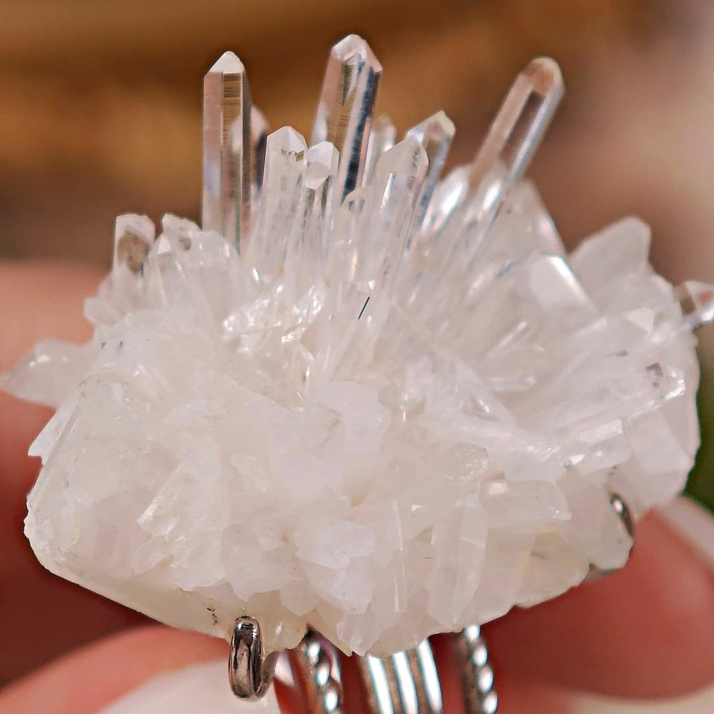 Raw White Crystal Adjustable Ring – Natural Mineral Stone Ring, Handmade One of a Kind Jewelry-085