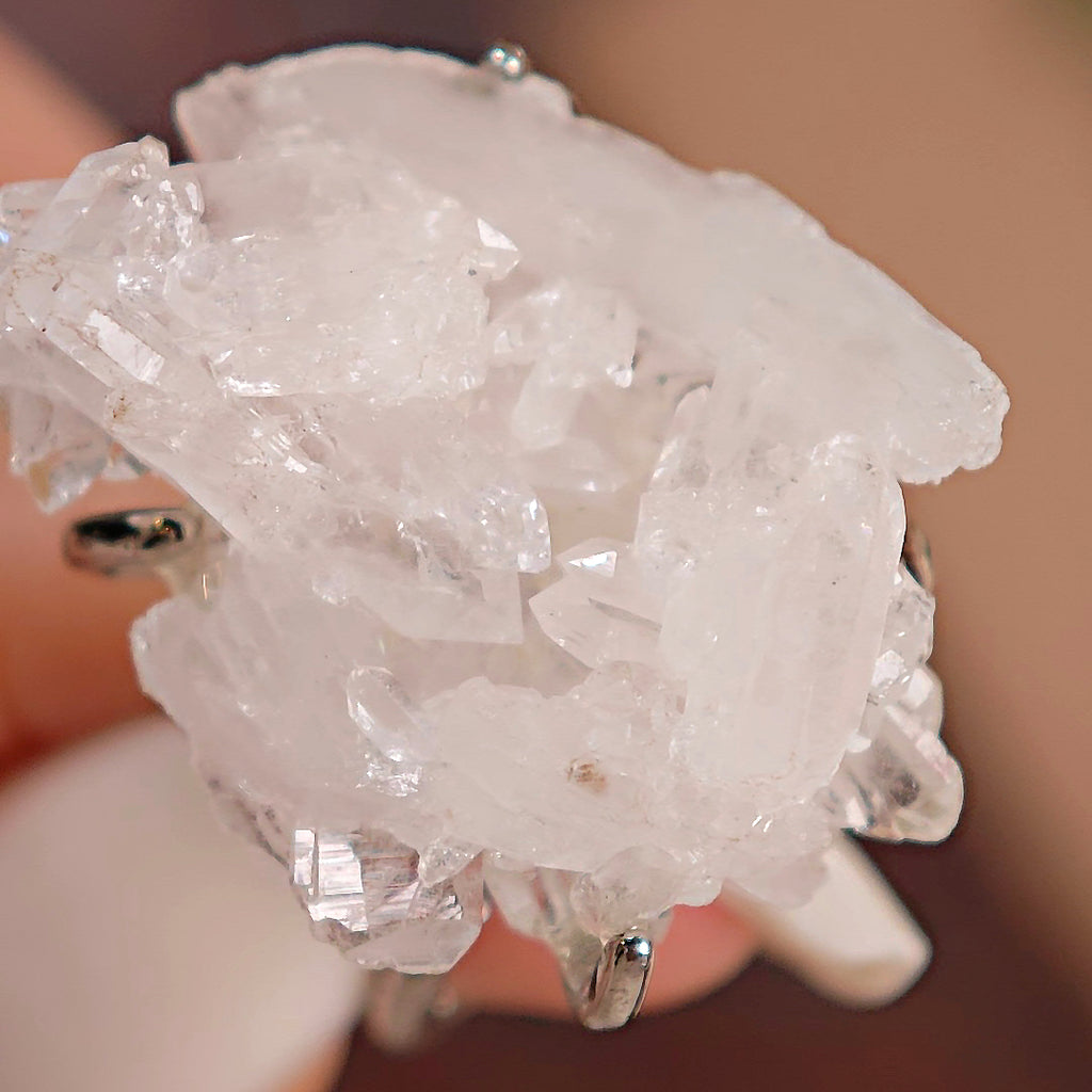 Raw White Crystal Adjustable Ring – Natural Mineral Stone Ring, Handmade One of a Kind Jewelry-087