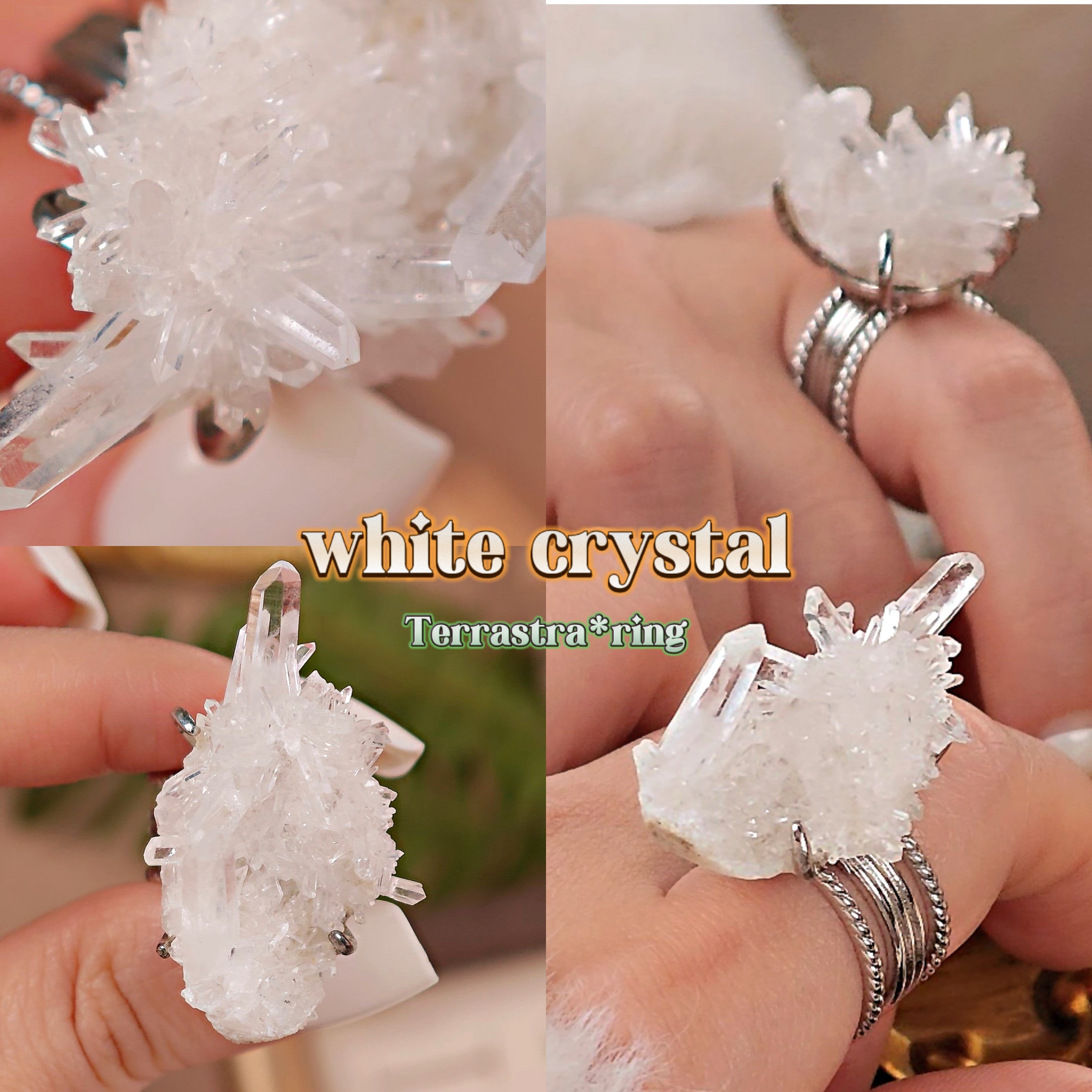 Raw White Crystal Adjustable Ring – Natural Mineral Stone Ring, Handmade One of a Kind Jewelry-088