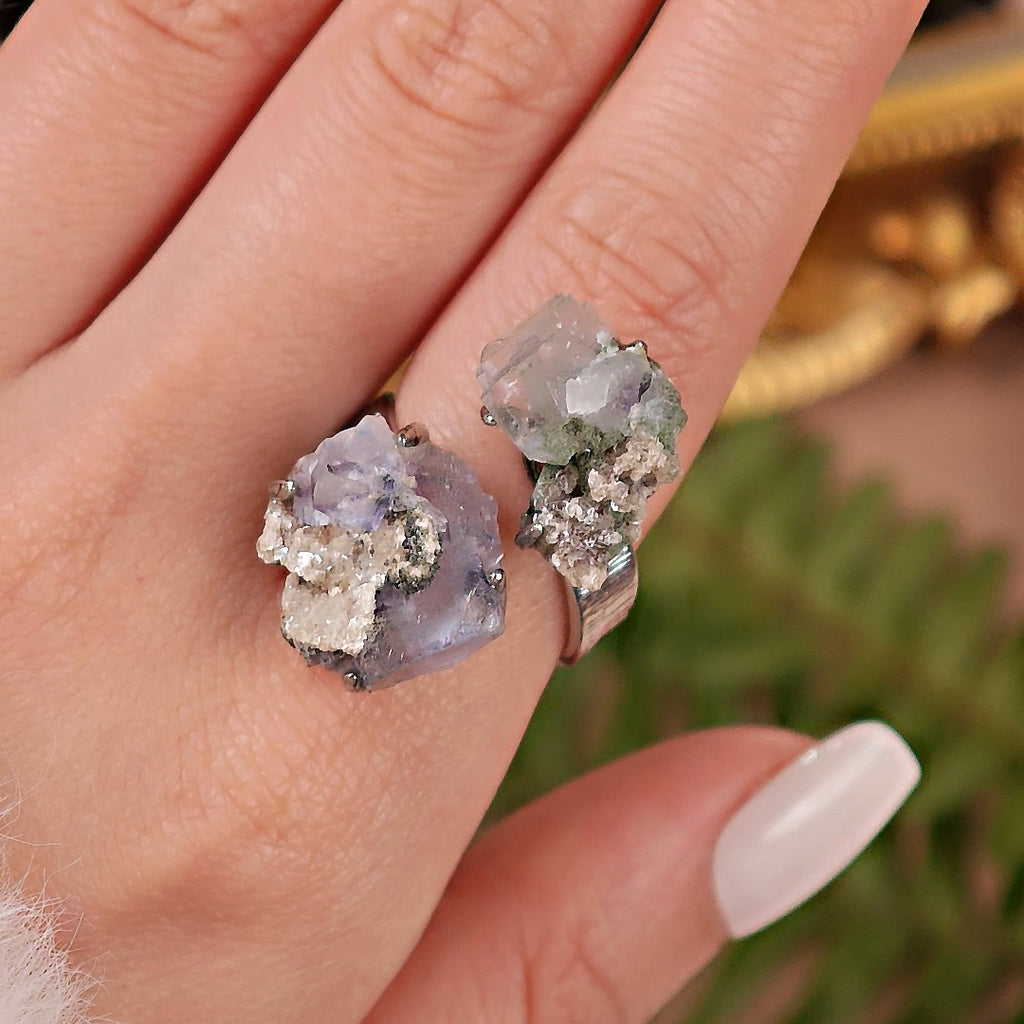 Raw Fluorite Adjustable Ring – Natural Mineral Stone Ring, Handmade One of a Kind Jewelry-089