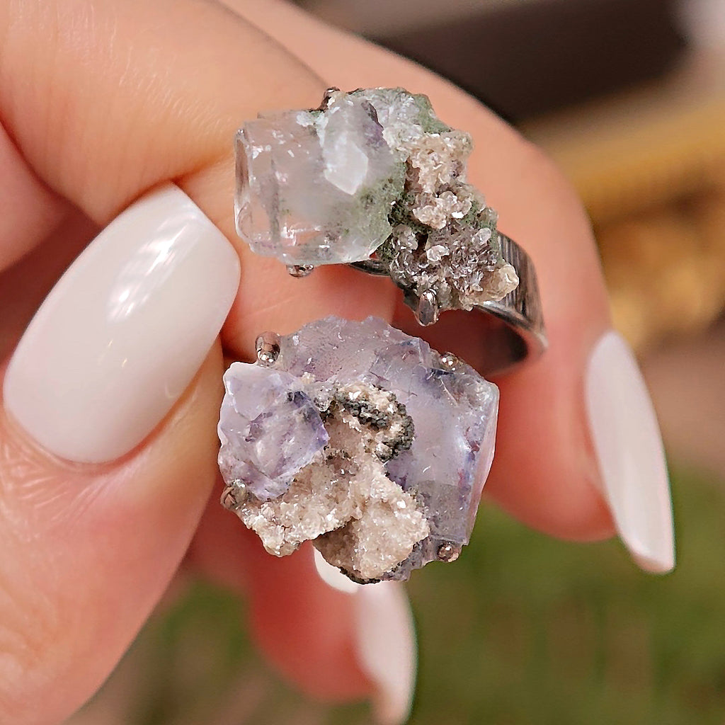Raw Fluorite Adjustable Ring – Natural Mineral Stone Ring, Handmade One of a Kind Jewelry-089
