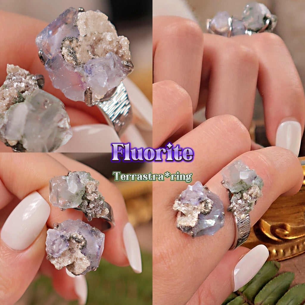 Raw Fluorite Adjustable Ring – Natural Mineral Stone Ring, Handmade One of a Kind Jewelry-089