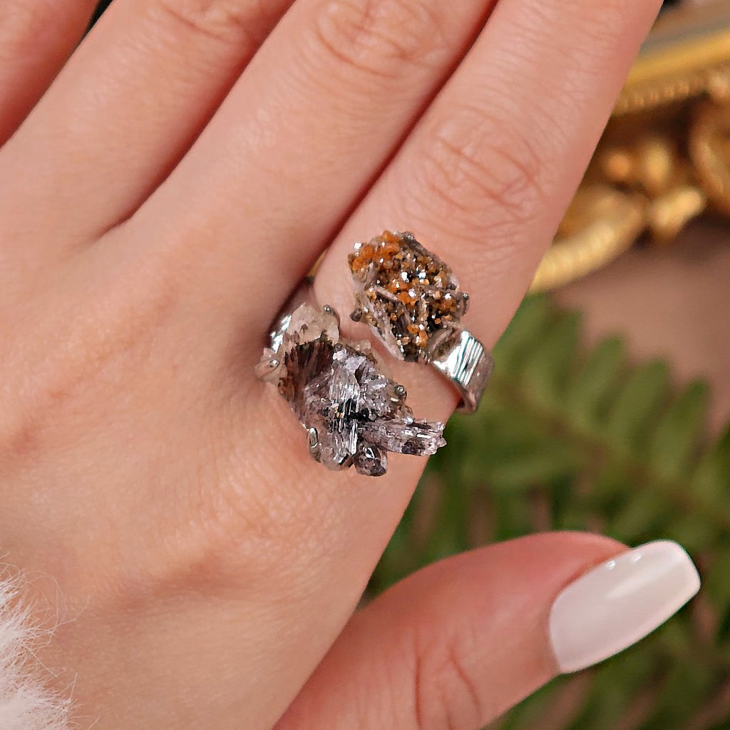Raw Vanadinite&Creedite Adjustable Ring – Natural Mineral Stone Ring, Handmade One of a Kind Jewelry-090