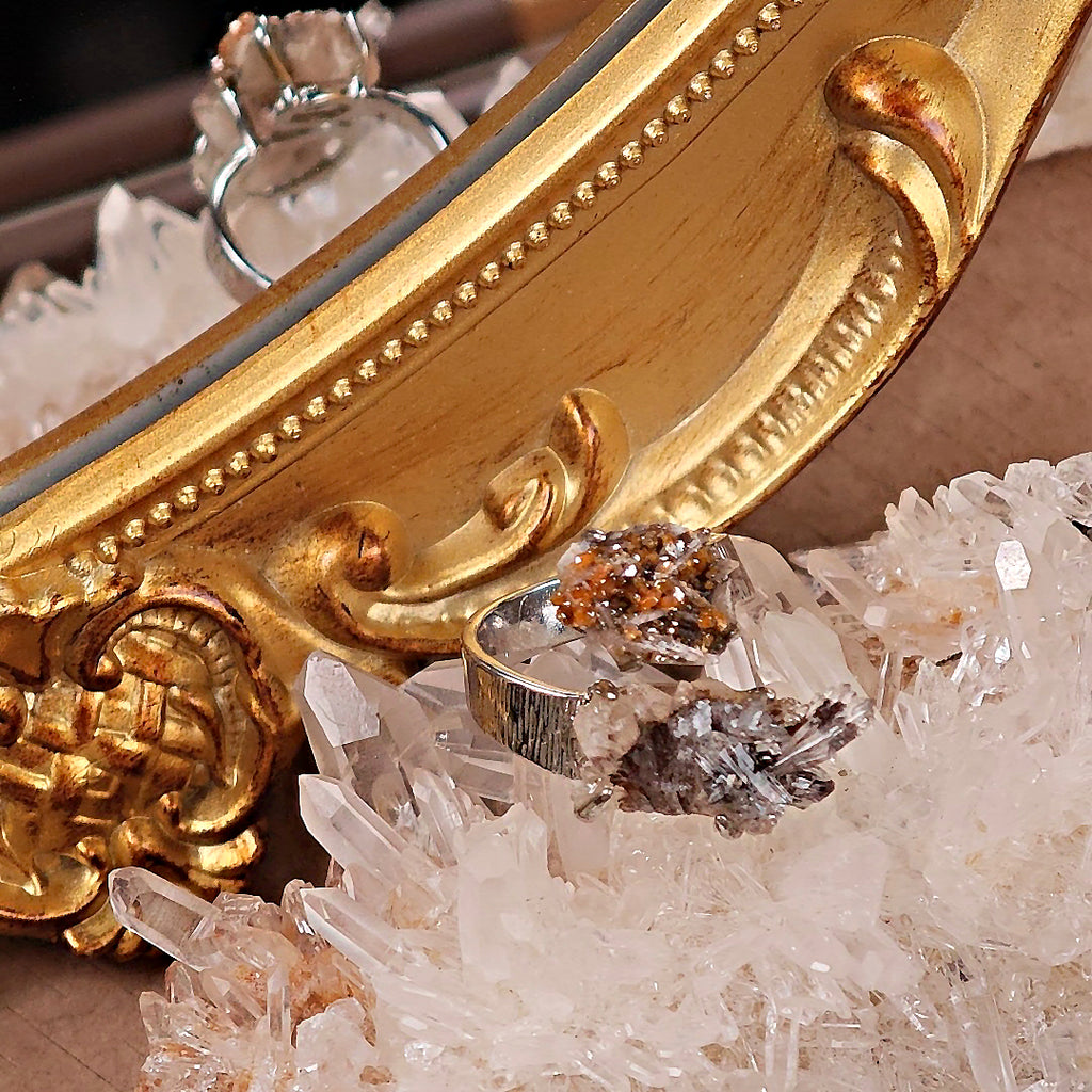 Raw Vanadinite&Creedite Adjustable Ring – Natural Mineral Stone Ring, Handmade One of a Kind Jewelry-090