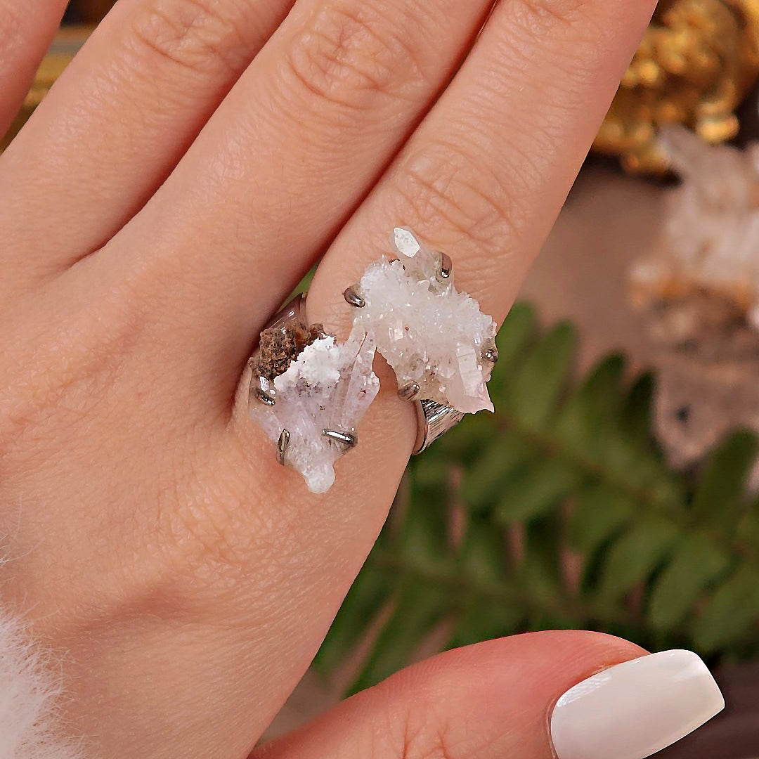 Raw Crystal&Creedite Adjustable Ring – Natural Mineral Stone Ring, Handmade One of a Kind Jewelry-093