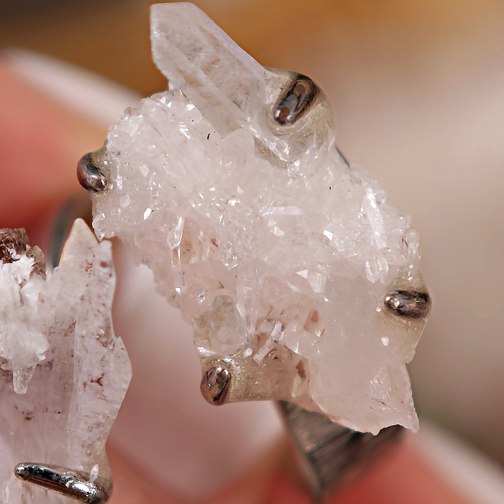 Raw Crystal&Creedite Adjustable Ring – Natural Mineral Stone Ring, Handmade One of a Kind Jewelry-093