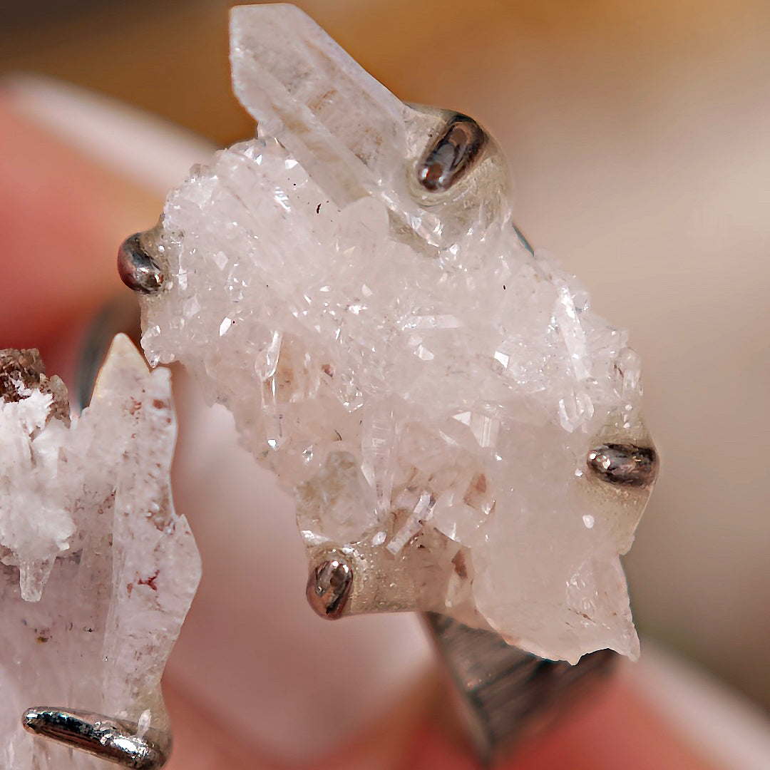 Raw Crystal&Creedite Adjustable Ring – Natural Mineral Stone Ring, Handmade One of a Kind Jewelry-093