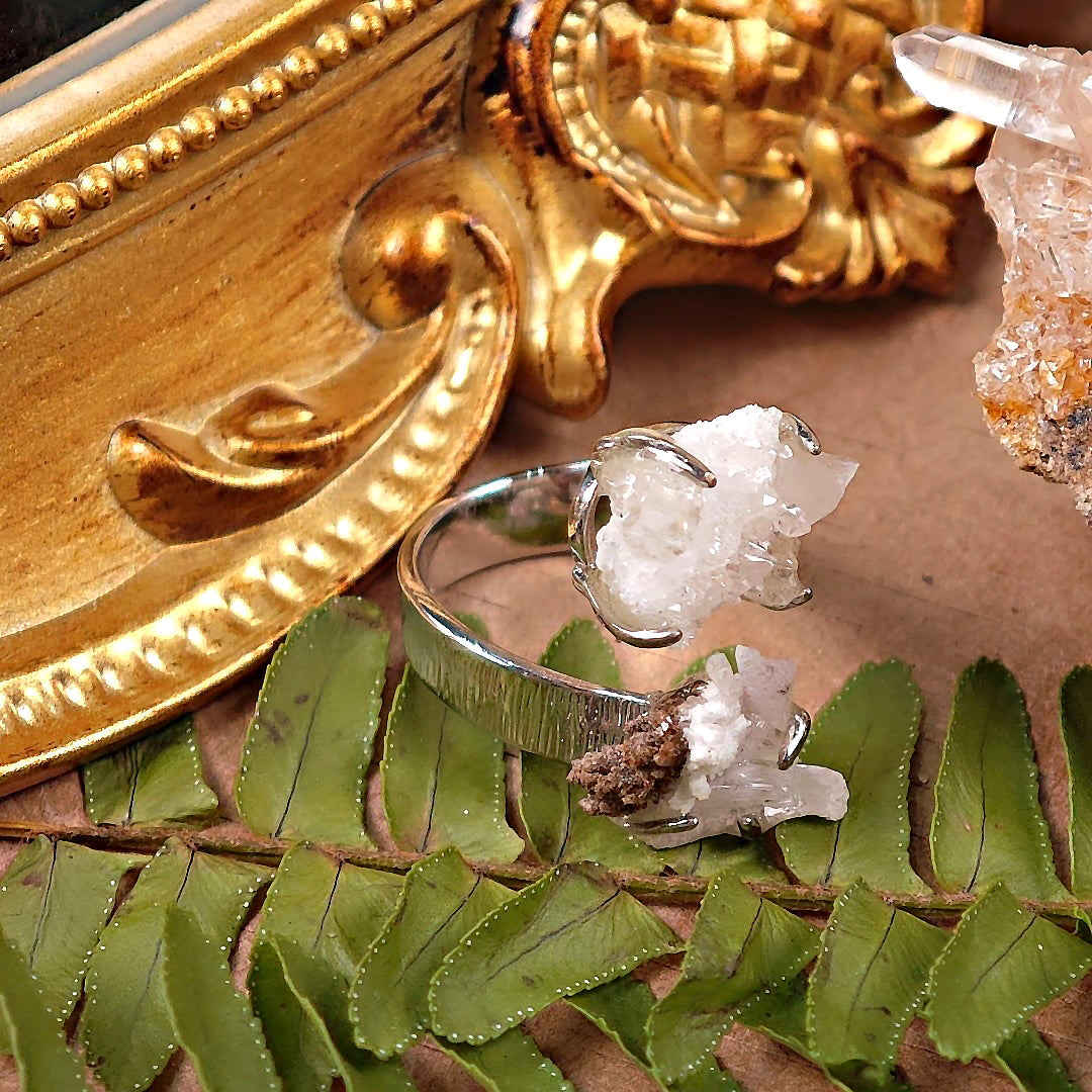 Raw Crystal&Creedite Adjustable Ring – Natural Mineral Stone Ring, Handmade One of a Kind Jewelry-093