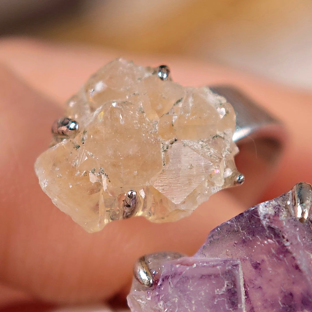 Raw Fluorite Adjustable Ring – Natural Mineral Stone Ring, Handmade One of a Kind Jewelry-094