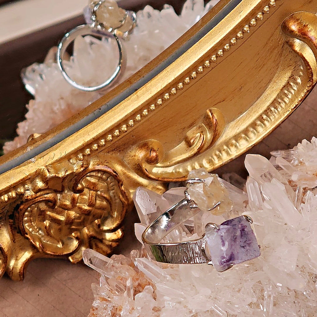 Raw Fluorite Adjustable Ring – Natural Mineral Stone Ring, Handmade One of a Kind Jewelry-094