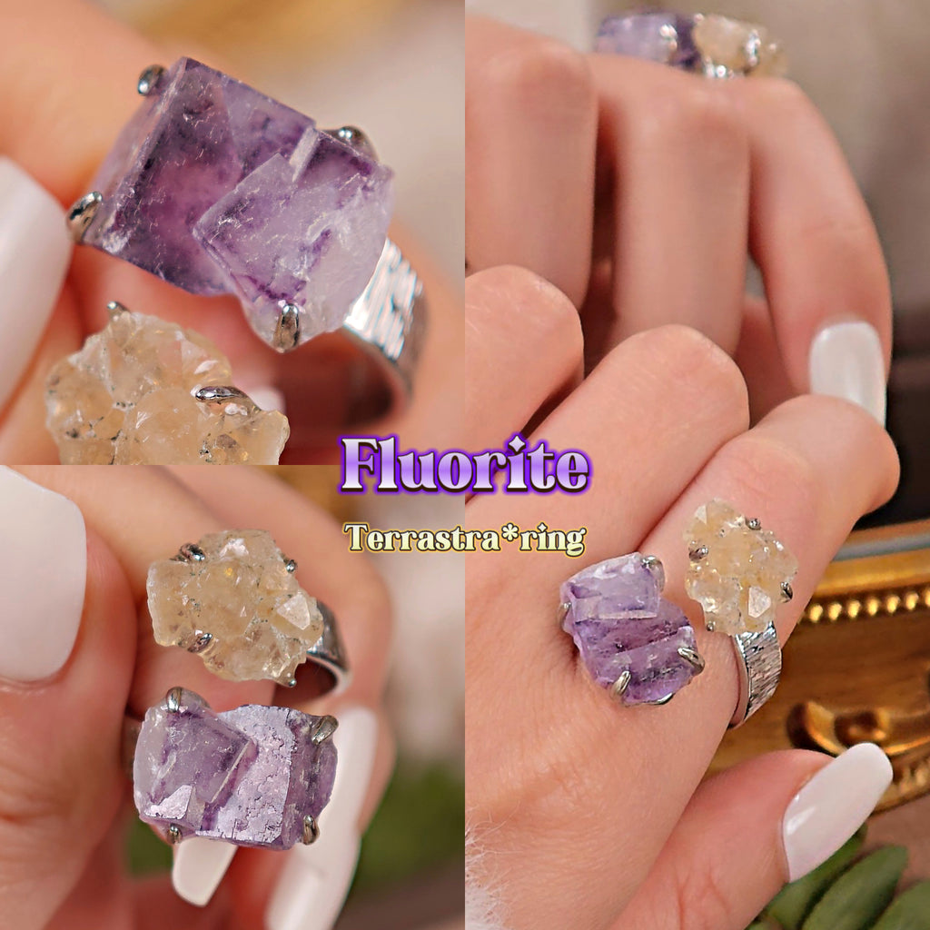 Raw Fluorite Adjustable Ring – Natural Mineral Stone Ring, Handmade One of a Kind Jewelry-094