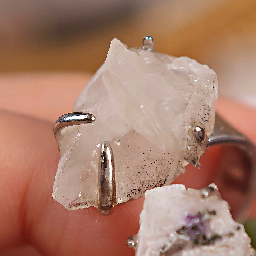 Raw Fluorite&Calcite Adjustable Ring – Natural Mineral Stone Ring, Handmade One of a Kind Jewelry-095